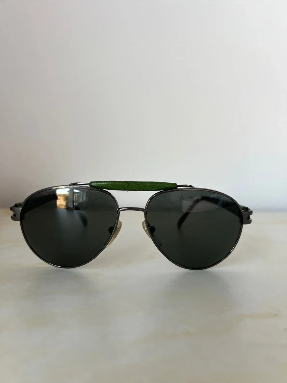Salvatore Ferragamo Aviator Sunglasses with Leather Brow Bar